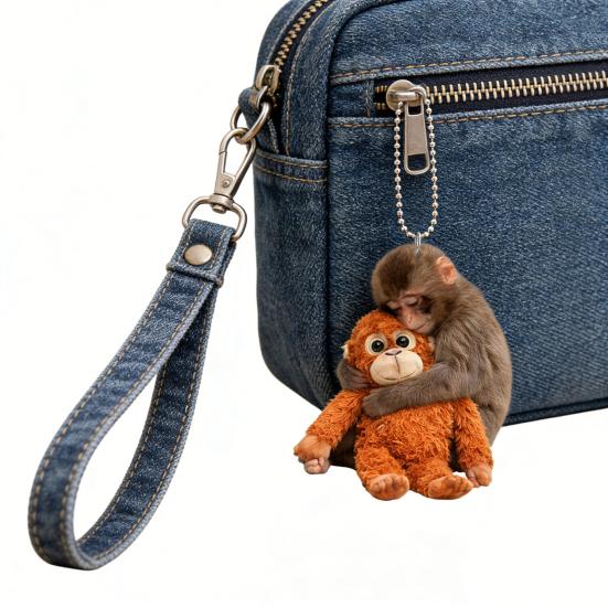 Monkey Keychain 2D Acrylic Cute Monkey Holding Plush Toy Hanging Pendant for Backpack Purse Car Keys Aceessory