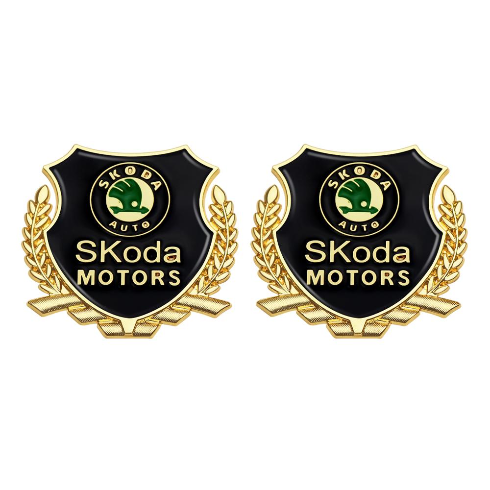 YMK5  2Pcs 3D Car Letters Metal Trim Badge Styling Decal Accessories For Skoda Kodiaq Octavia Fabia Karoq Enyaq Kamiq Superb Scala RS