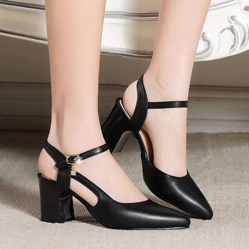 Baotou Sandals Women's Occupation Is Not Tired of Feet Thick Heels Work Women's Shoes Summer 2025 New Temperament Pointed High Heels