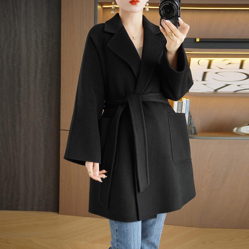 

Женское пальто из 100% шерсти TIDENOVEL Осеннее шерстяное длинное пальто Ручной работы Пальто-бушлат Зимняя теплая шерстяная длинная куртка Пальто L чёрный