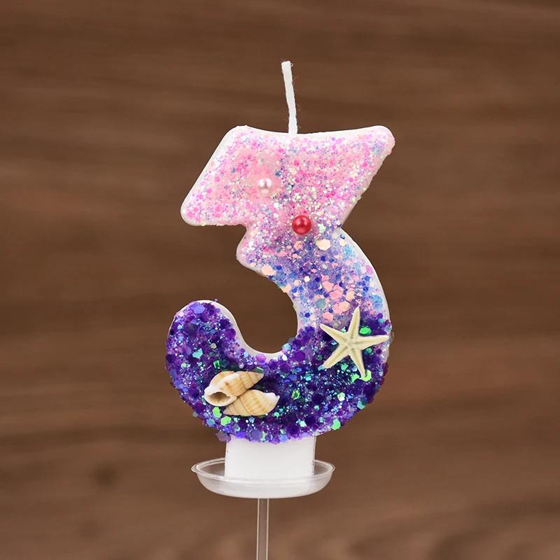 0-9 Number Gradient Candles Mermaid Birthday Decoration Cake Candles Balls for Cakes Birthday Party Cake Decorating Supplies