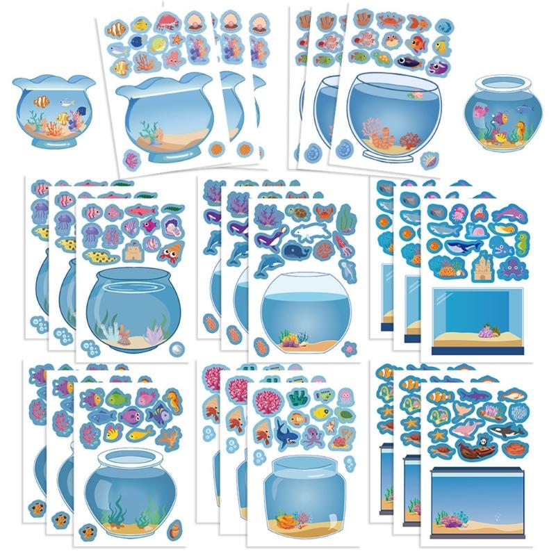 Cartoon Fish Tank Sticker Miniature Scene Sticker for Water Bottle Scrapbooking Journal Phone Case Laptop Nursery Wall
