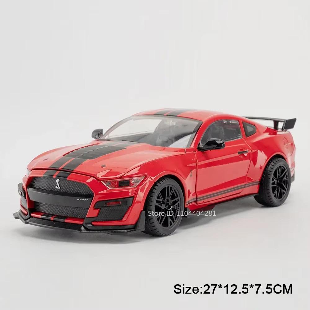 1:18 Chiron Mustang Shelby Gt500 Miniature Model Toys Alloy Diecast Car Doors Opened Sound Light Pull Back Cars Boyfriend's Gift