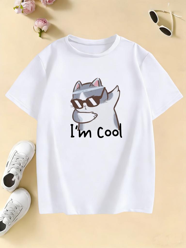 I Am Cool Cat Graphic Kids Tshirts Summer Short Sleeve Tees Cartoon Boys Girls Clothes Kawaii Kitten Tops Y2K Tshirt