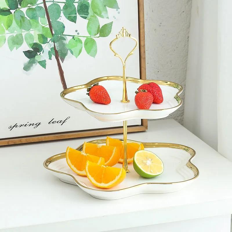 Multi-layers Iron Ceramic Fruit Plate Living Room Hoom Snack Plate Candy Bowls Nordic Dessert Shelf Rack Table Decor Fruit Plate Basket Snacks Tray