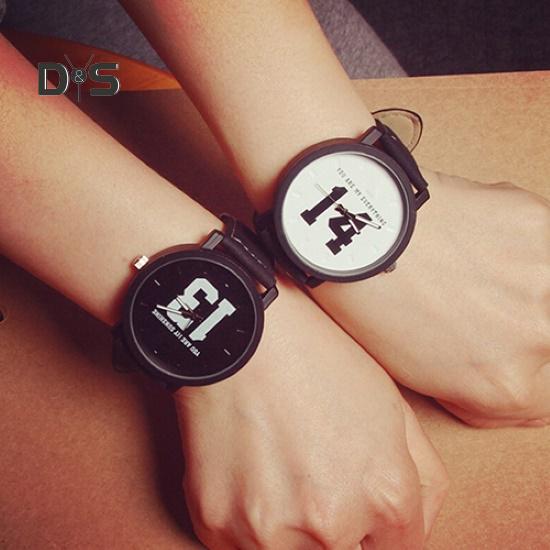 Unisex Couple Lover Number Dial Faux Leather Quartz Matching Wrist Watch