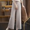 Womens High-Waisted Knit Wide Leg Pants Elastic Straight Cut Loose Fit Cropped Trousers In Pastel Colors
