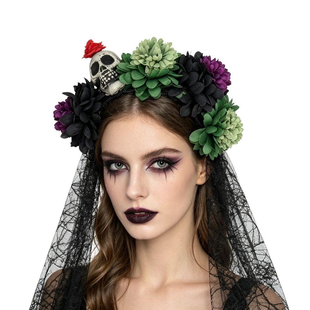 Floral Halloween Skull Hair Hoop Artificial Flower Ghost Festival Headpiece Carnival Events