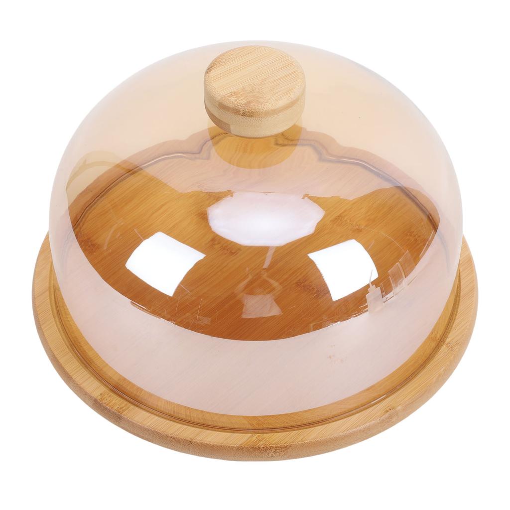 11 Inch Wood Cake Stand with Glass Dome Lid Covered Round Serving Platter Tray for Fruit Pies Cheese Deserts Appetizers