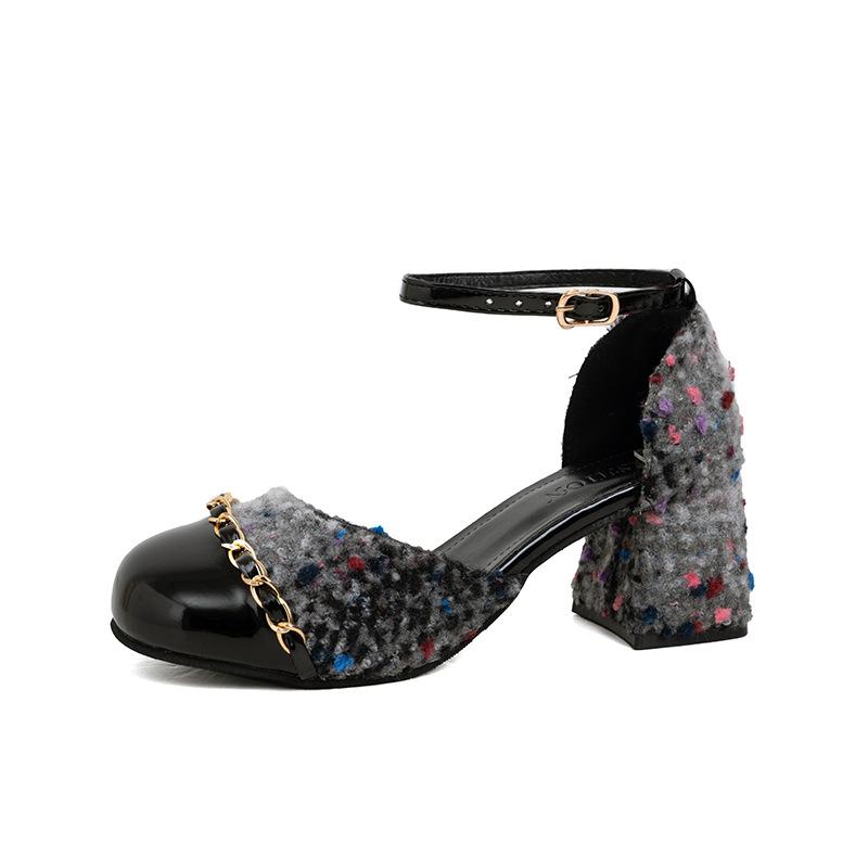 Fashion Women Shoes High Heels Mary Jane Sandals Black Pink Thick Heels Sweet Bty Damskie Round Toe All-match Zapatos Dames Schoenen