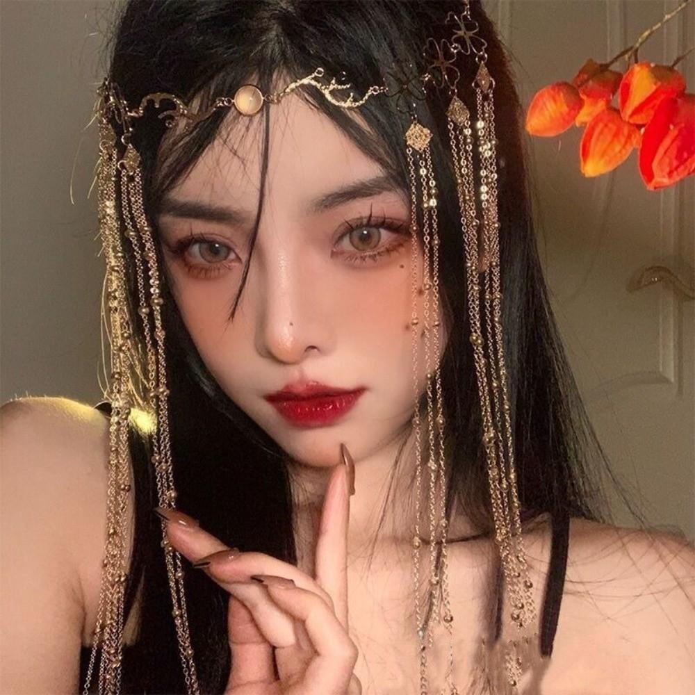 Retro Crystal Headpiece Long Tassel Forehead Chain Fringe Hair Accessories  Forehead Decoration