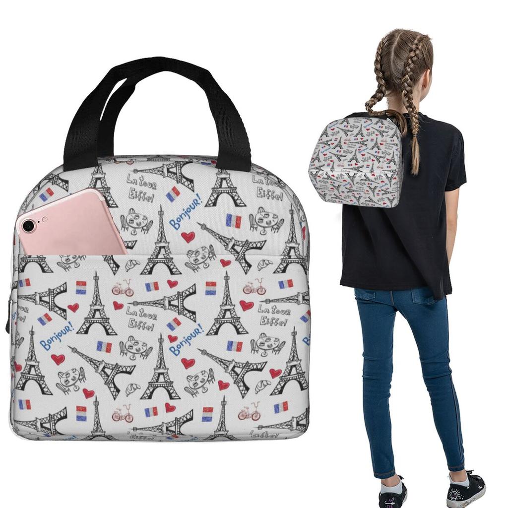 Addicted To Paris France Insulated Lunch Bag for Women Kids Portable Food Boxes Thermal Lunch Box Tote