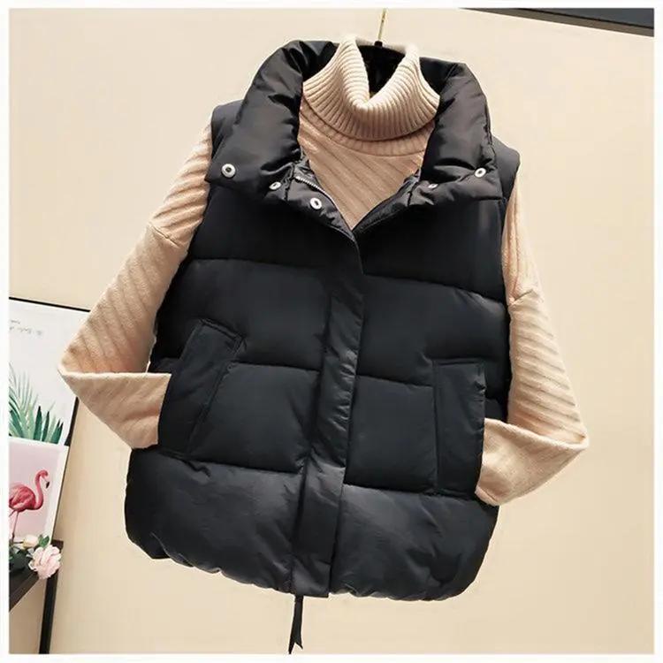 

Женский осенне-зимний короткий пуховый жилет однотонный теплый приталенный жакет 3XL