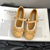 Fashion Ballet Flats Mary Jane Shoes Women's Spring Autumn 2025 Vintage Versatile Bowknot Slip-On Mid Heel Pumps Women Casual Shoes