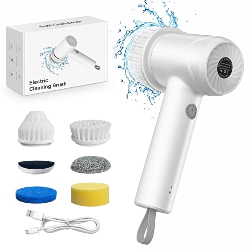 [.co.jp Exclusive] IYGLKD Bath Polisher with 2000mAh High-Capacity Battery, Electric Brush, and 6 Replacement Brush Heads, IPX7 Waterproof, for Bathro