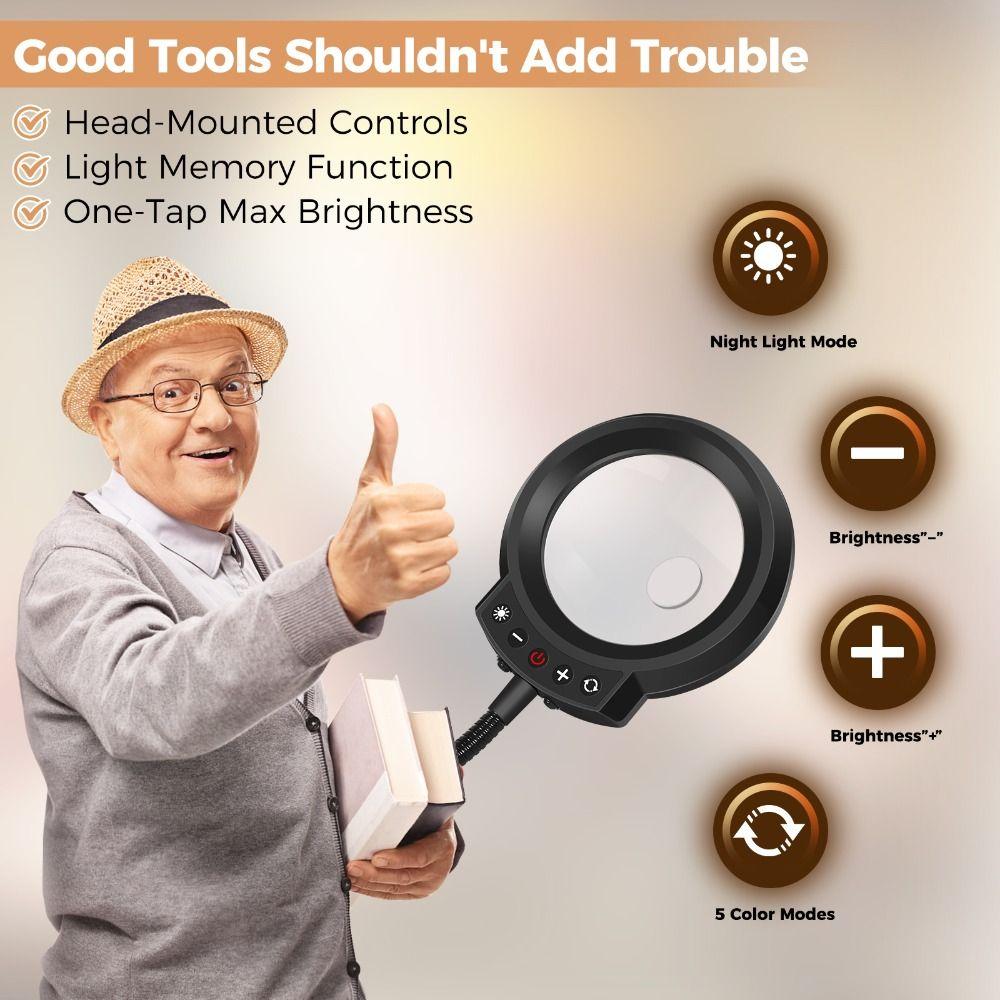 3 Modi Dimbare Vergrootglas met Licht 5X Verlichte Bureaulamp Sieraden Maken