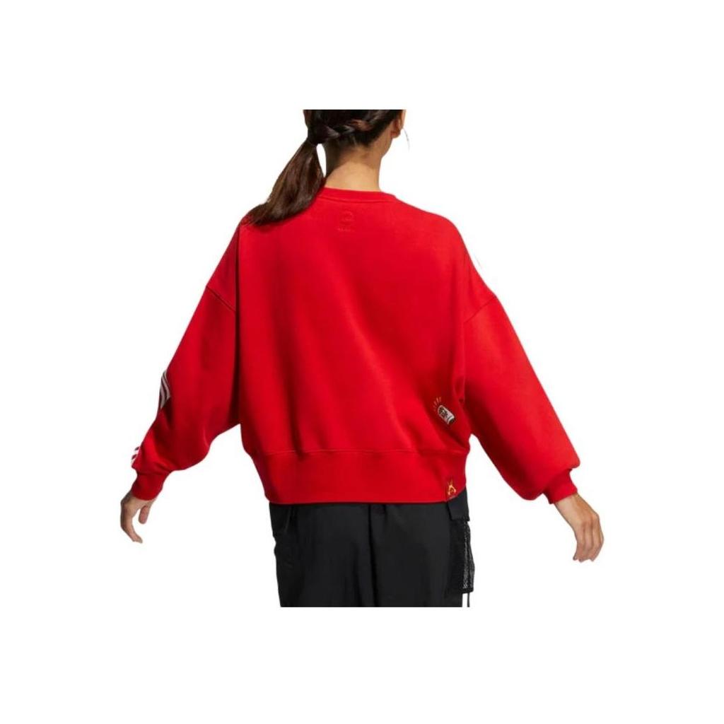 adidas Neo Kaninchen-Print Lockerer Rundhals-Pullover Damen Tops Lichtscharlachrot IB0390