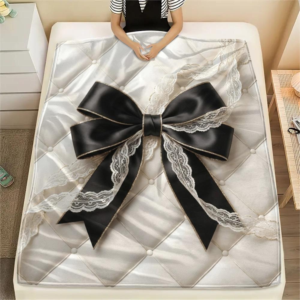 

1Pc Gorgeous Bow Print Flannel Blanket, High quality Comfortable for All Seasons, Home Decor, Warmth and Comfort, Perfect for Christmas Gifts W42 80cm x 120cm