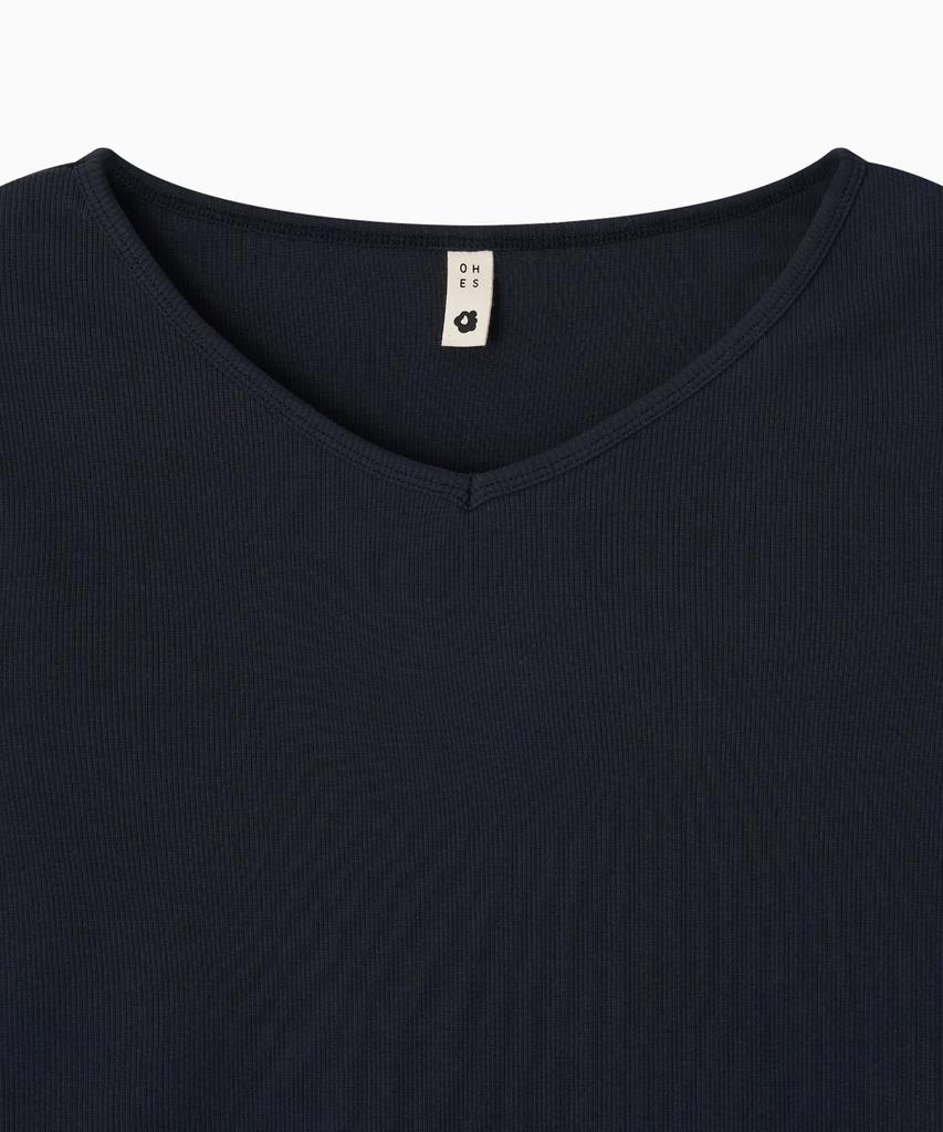 Ohesio Basic Ribbed V-Neck Long Sleeve, Navy