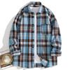 Men Casual Loose Long Sleeve Plaid Hong Kong Style Shirt