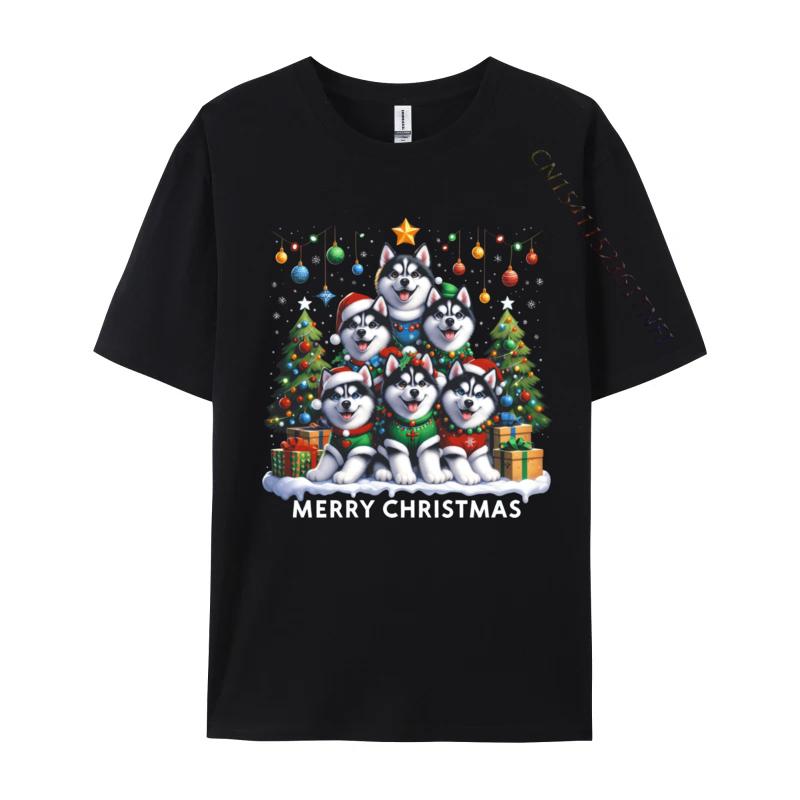 Husky Dog Christmas Tree Merry Christmas Matching Xmas Tshirts Print Tshirt Unisex T Shirt Hot Sale Short Sleeve Oneck