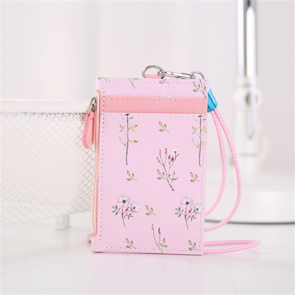 

Women Meal Card Cover ID Bus Card Money Pocket Case Holders Coin Purse Zipper Bag Wallet With Lanyard рожевий