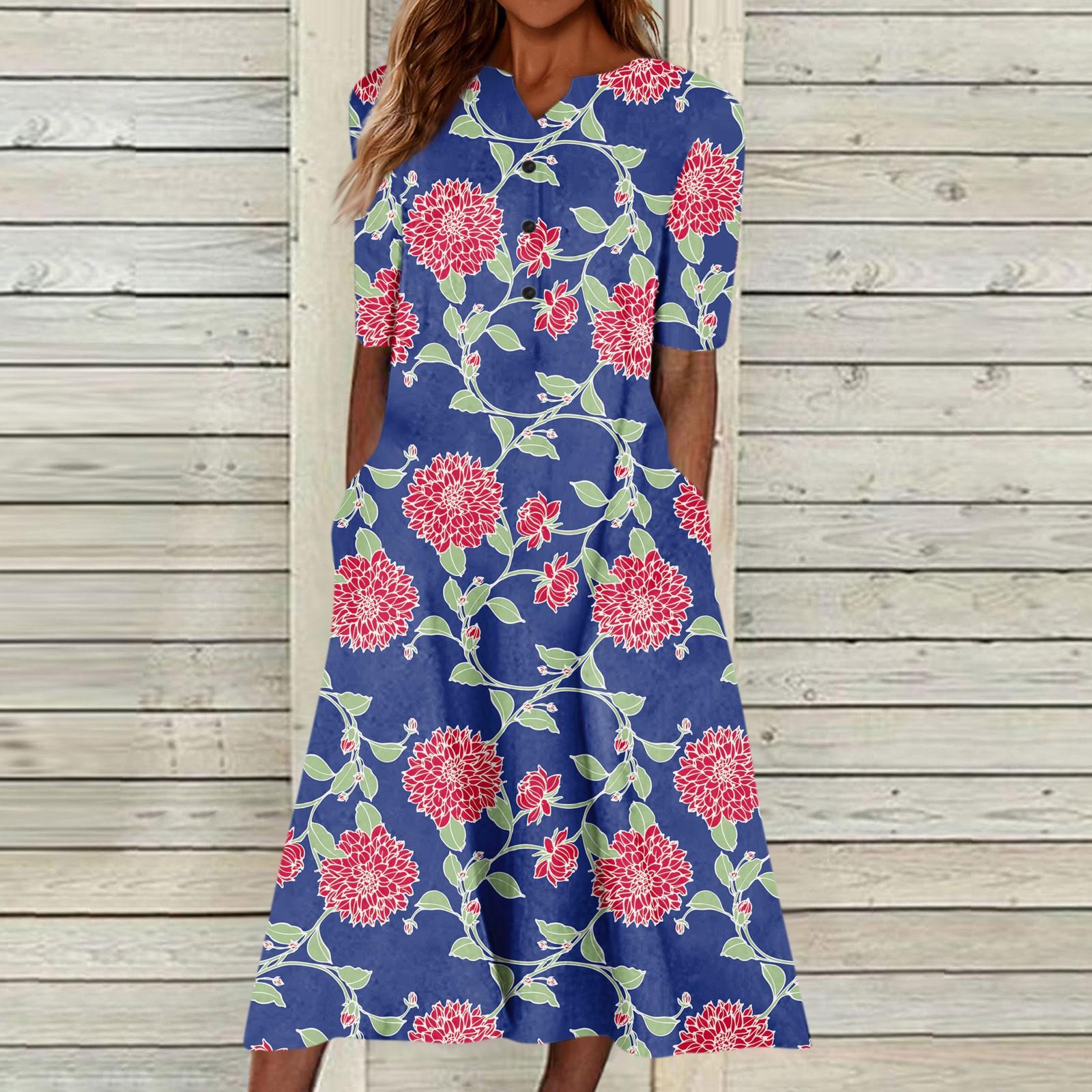 Женское летнее повседневное модное платье с коротким рукавом и карманом на пуговицах — фото 7