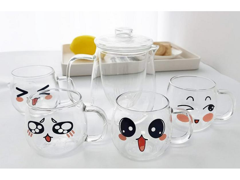 Kreativní sklenice s emotikony - Dárková sklenice s velkým bříškem, Roztomilý hrnek na kávu