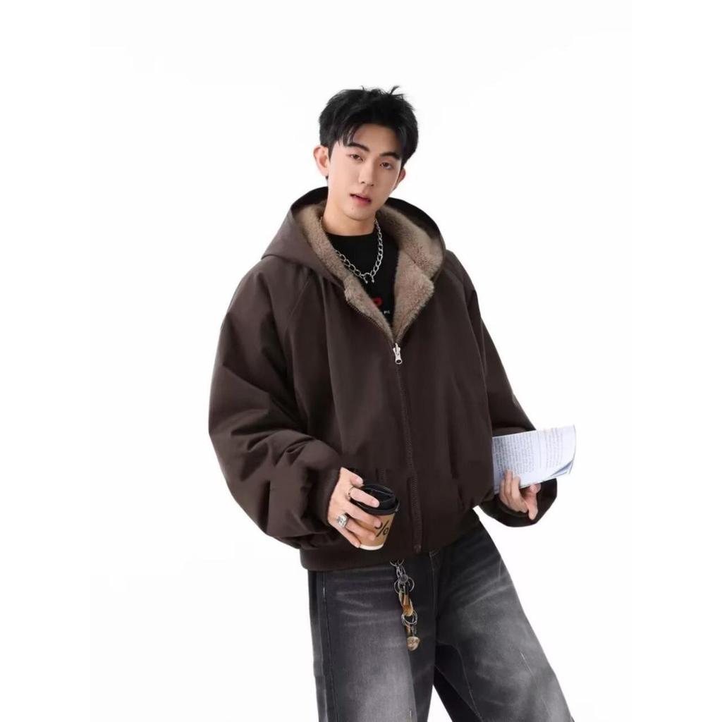 Trendy Reversible Men's Faux Rabbit Fur Cotton Jacket - Warm Hooded Winter Coat