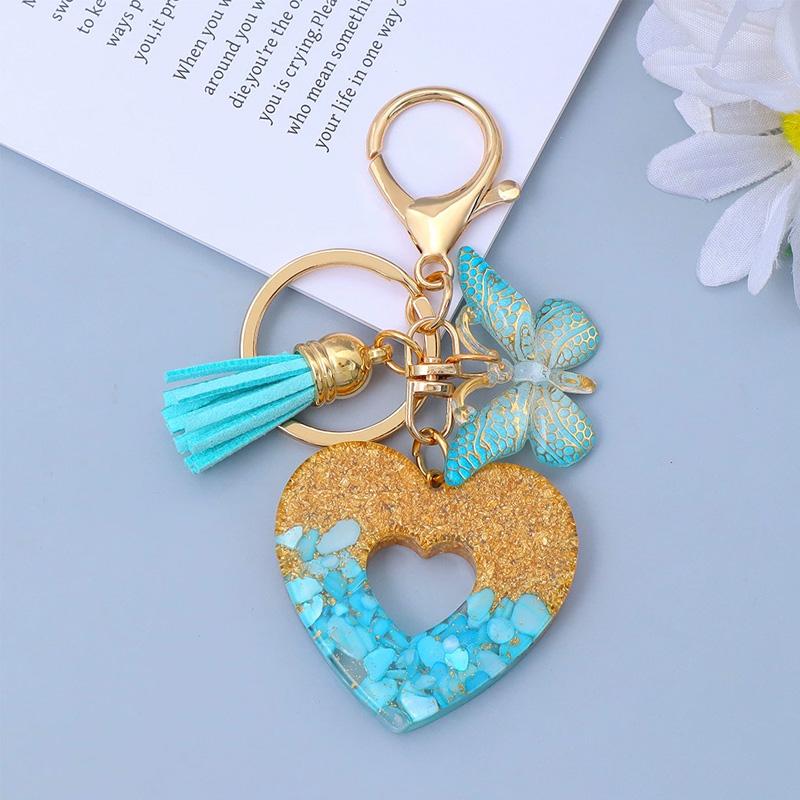 1PC Keyring Creative Butterfly Tassel for Wallet Handbag Love Heart Car Key Accessories Resin Keychain Crystal
