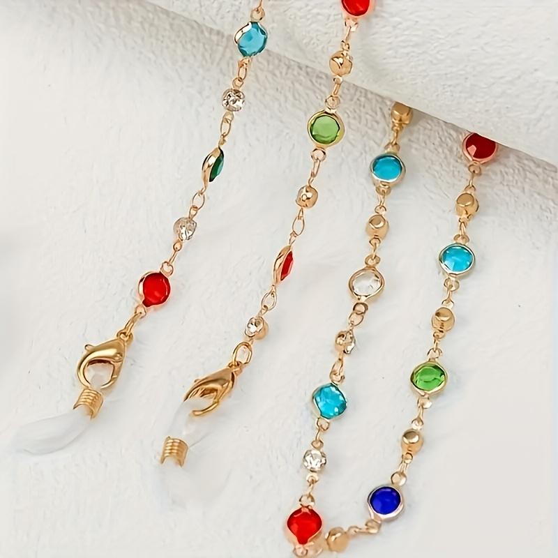 1pc Retro Colorful Rhinestone Glasses Chain for Women - Fashionable Eyewear Retainer, Copper Material, Vintage Style Accessory