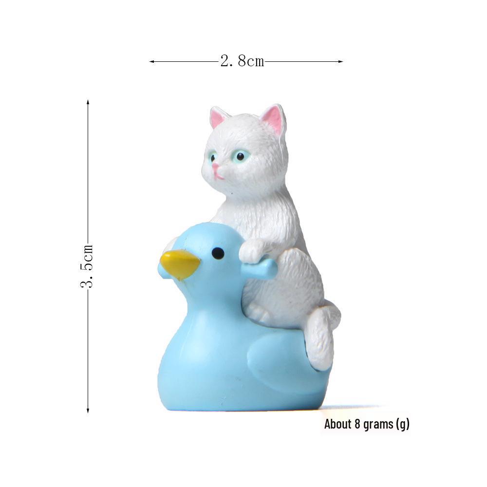 Playful Series: Hand-Painted Cats & Kittens on Ducks - Micro-Landscape Figurines