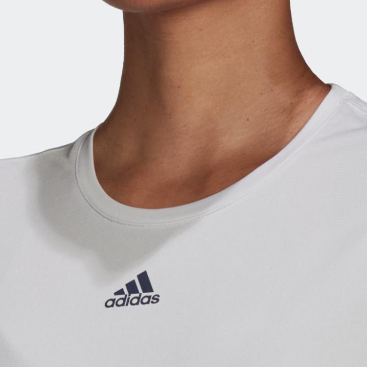 Adidas Solid Color Logo Crew Neck T-Shirt Women Tops Grey White HD9542