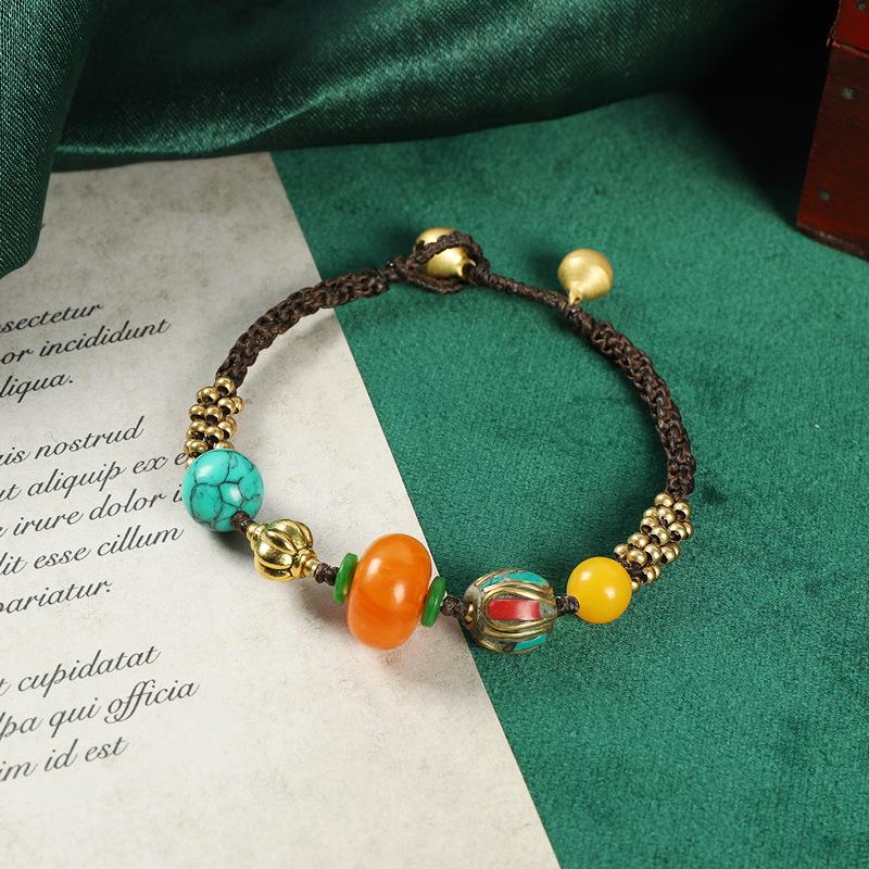 Original design woven Tibetan yellow honey bracelet men's and women's personalized Tibetan bracelet Nepalese style accessories