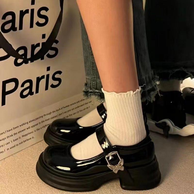 Thick High-heeled Platform Mary Jane Shoes Women's Summer 2025 New Black Round Head Sweet Cool French Japanese Small Leather Shoes