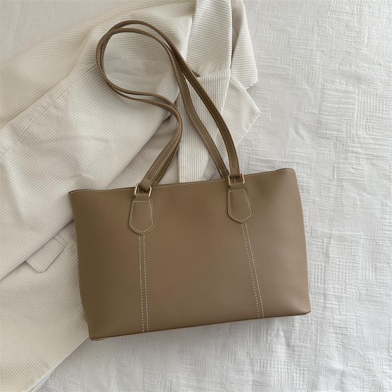 Retro high-end commuter handbag spring new versatile solid color work shoulder bag tote bag