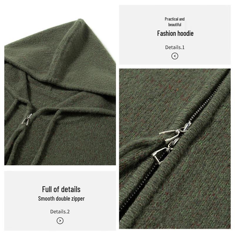 TUHUANG Women's Pure Wool Heathered Hooded Zipper Cardigan