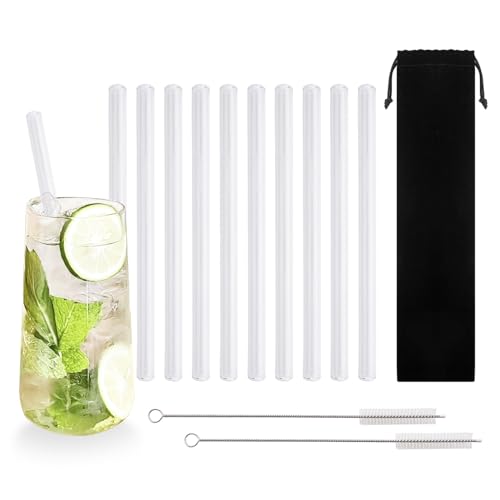 

8 x 12mm Reusable Straight Colorful Drinking Straw, Include 10 Glass Straws 2 Cleaning Brushes and 1 Storage Bag, Use for Smoothies, Milkshakes, Juice чистий