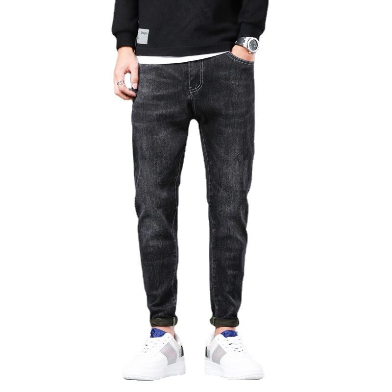 Pánské jarní džíny střední pas elastické korejské volné módní značky Harun dlouhé kalhoty pánské kalhoty s malým rovným rukávem