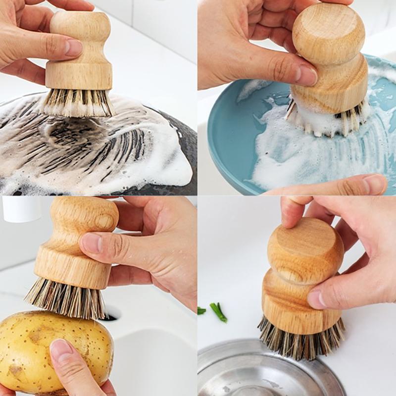 Bamboo Scrub Dish Brushes For Kitchen-Delicate Natural Washing Brush Clean Iron Pots Plates For Home Kitchen Clean