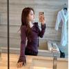Velvet Lace Swing Collar Slim Fit Women's Long Sleeve Irregular Top