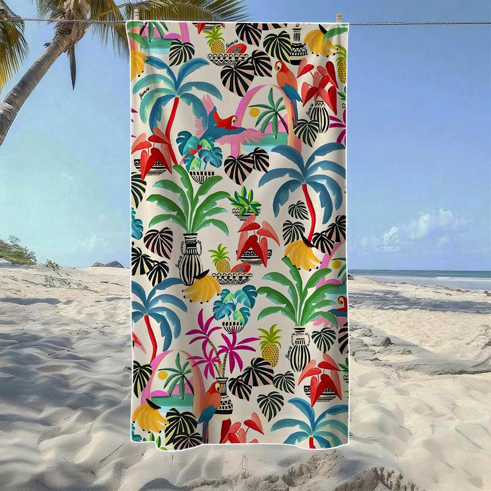 Vintage Tropical Landscape & Palm Tree Beach Towel, Soft Durable Quick-Drying, Ideal For Summer Beach, Swimming & Camping STJ-70X140cm