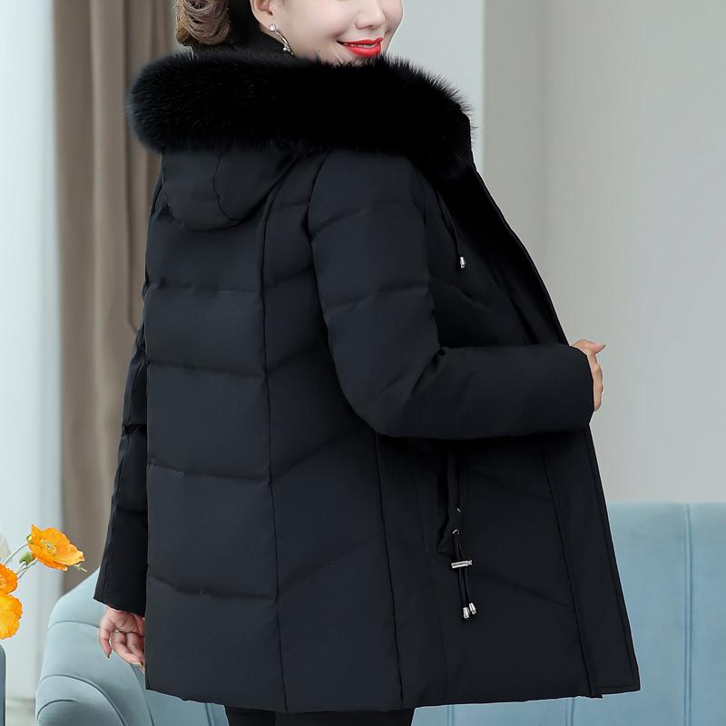 Real Fur Collar Middle Age Women's Down Coats Winter Vintage Parkas Plus Size Elegant Thick Warm Down Jackets Woman Outerwears