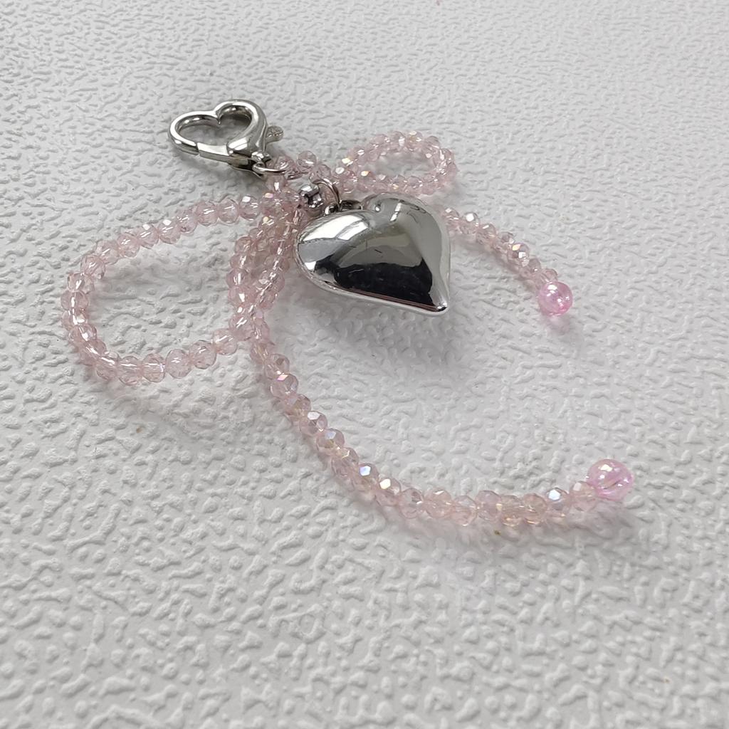 Crystal Beaded Phone Lanyard Bowknot Heart Pendant Wrist Strap Stylish Phone Charm Keyring Portable Accessory for Women
