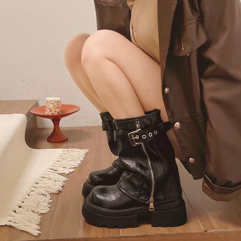 Botas de Cano Curto Punk de Inverno para Mulheres com Fivela de Cinto Fashion Plataforma Sola Grossa Sapatos Femininos Modernos Botas Curtas Para Mulher
