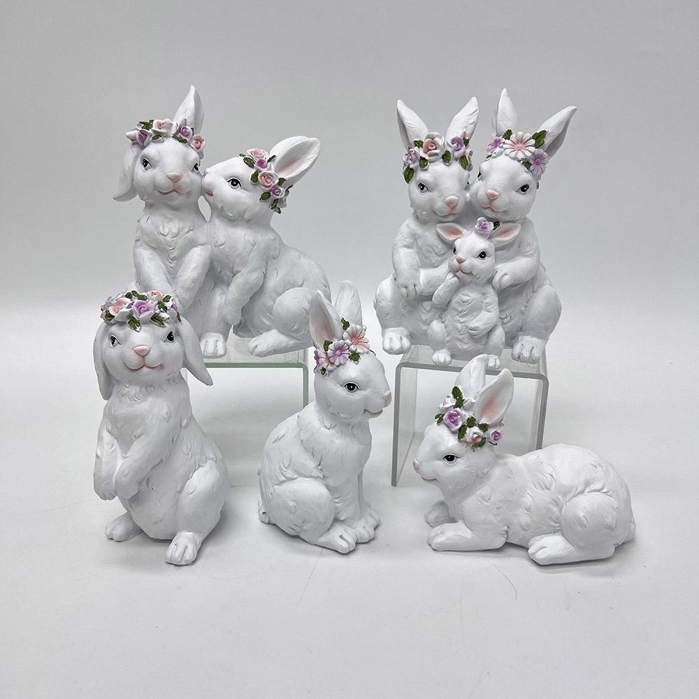 Resin Easter Bunny Figurines, Simple Leisure Cartoon Rabbit Statue, Festive Tabletop Decor for Home Living Room Garden Ornament.