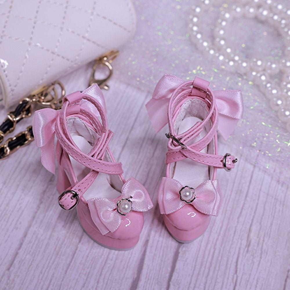 1 Pair PU Bowknot High Heels Pearl Dress Up Doll Shoes Costume Game Doll's Shoes  1/3&1/4 BJD Dolls
