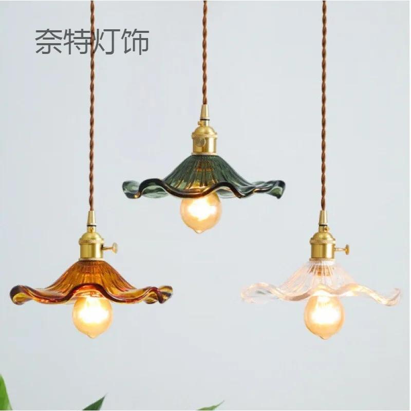 Nordic Style Simple LED Pendant Light Fixtures Bedroom Living Room Bar Colorful Glass Copper Hanging Lamp Lights Edison