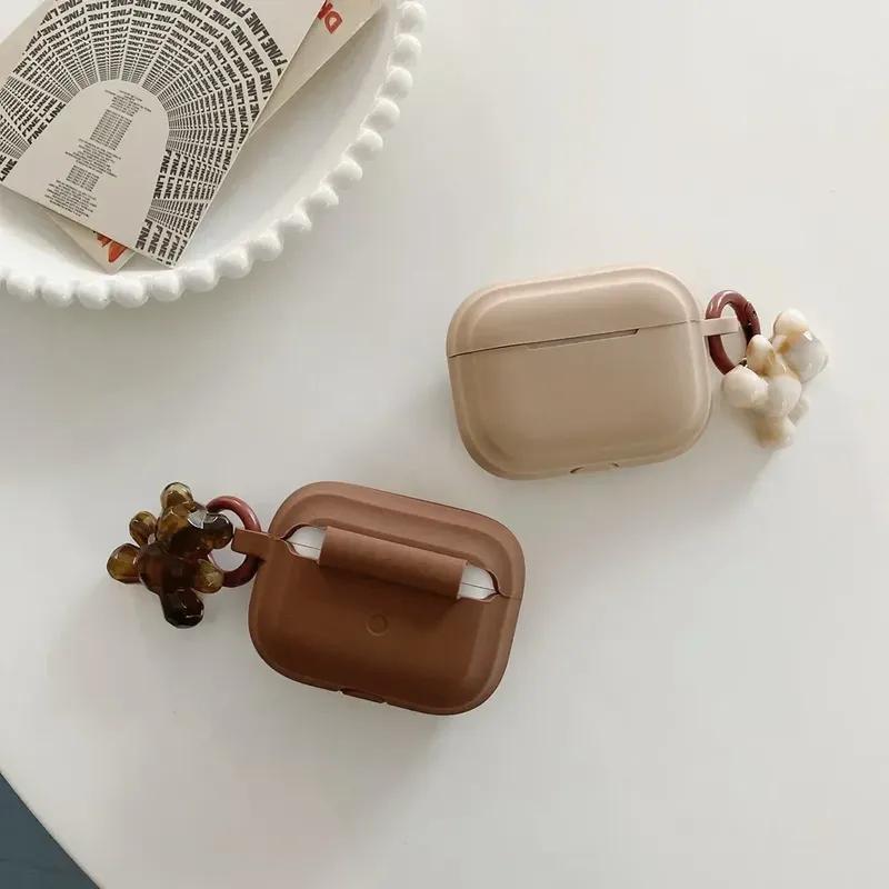 Fashion Chocolate Khaki Case For Apple Airpods Pro Case Soft Silicone Earphone Cover For Airpods 4 3 2 1 Case With Bear Keychain