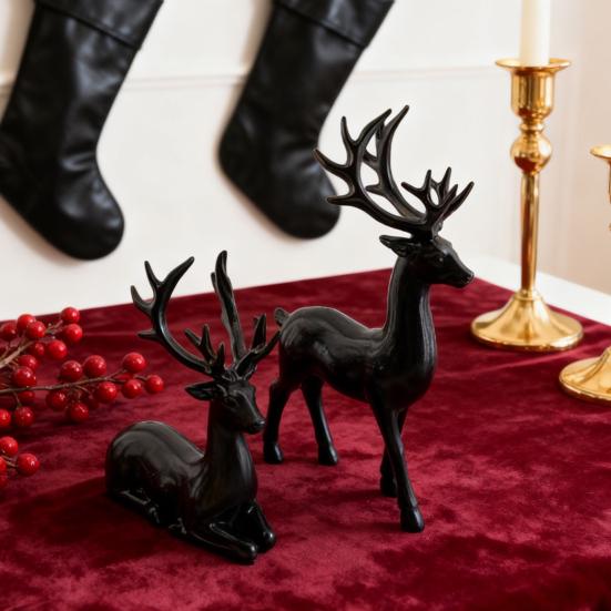 2/4Pcs Christmas Reindeer Statue Standing Sitting Elk Silhouette Figurine Deer Sculpture Home Office Desktop Decoration Ornament